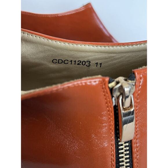 Cri de Coeur •11• Ankle Boots Heels Round Orange Gold Cap Toe Zip Wood Stacked - Picture 6 of 11